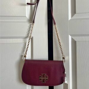 Tory Burch Burgundy Crossbody Bag with Gold Chain